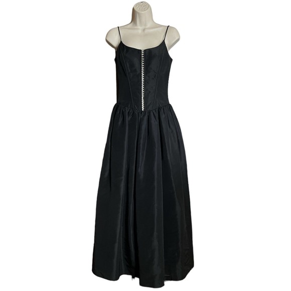 Jessica McClintock Gunne Sax Size 3/4‎ Black Maxi Gown Dress Rhinestones Tulle - Picture 1 of 16